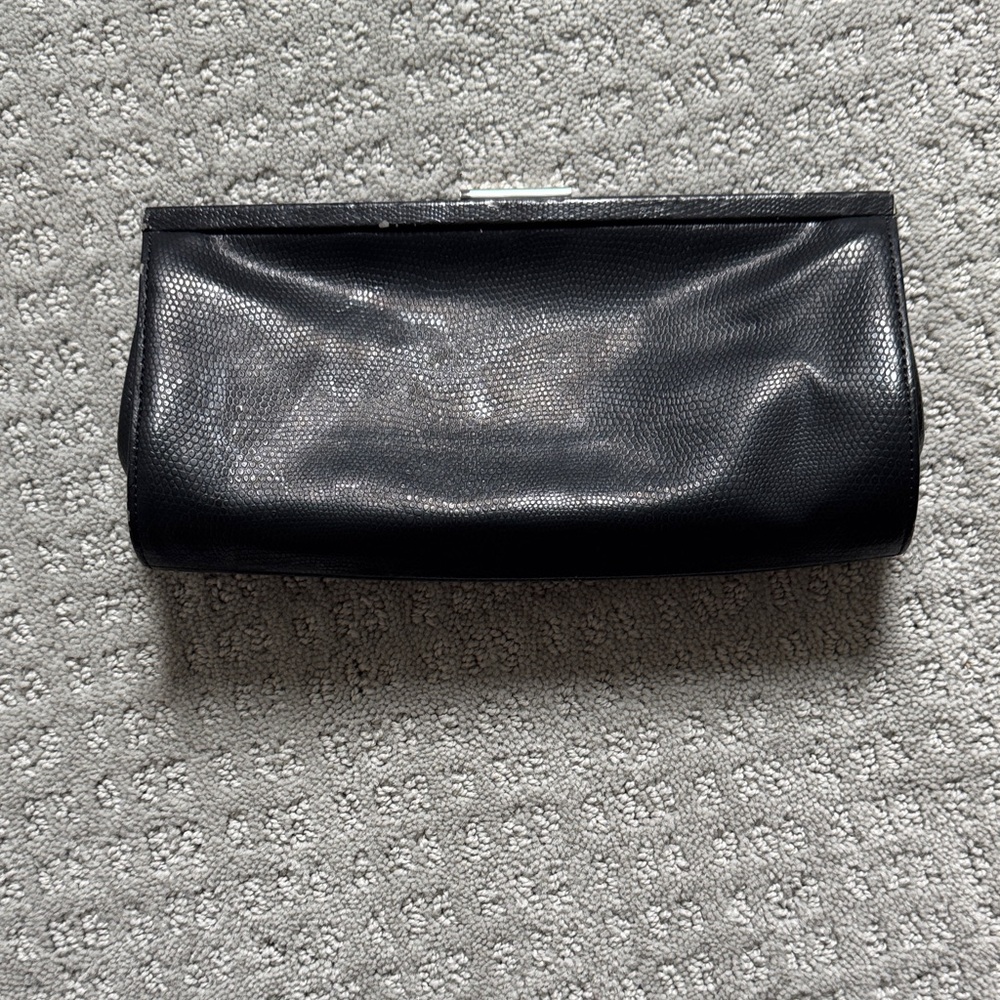 Black Textured Leather Clutch